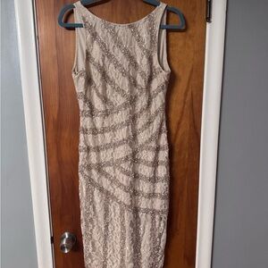 Aidan Mattox Beige Textured Midi Dress